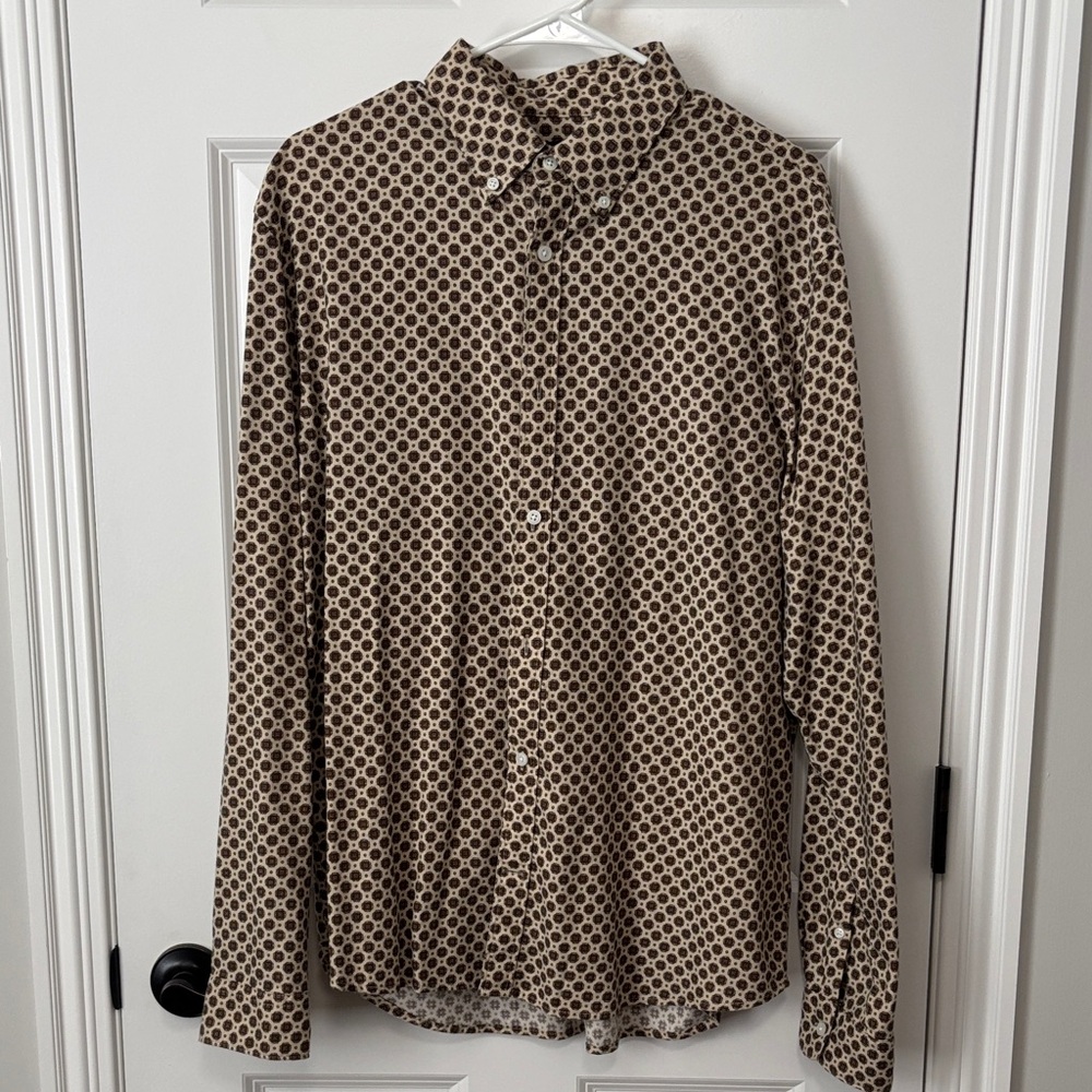 Express Men's Geometric Brown Button Down Shirt
